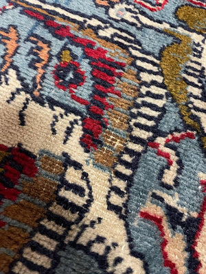 Persian Blue and Red Tabriz Rug with Olive, Light Blue and Pink Accents - Wool on Cotton Foundation