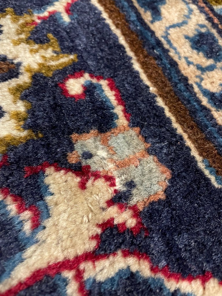 Persian Blue and Red Tabriz Rug with Olive, Light Blue and Pink Accents - Wool on Cotton Foundation