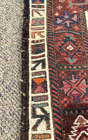 Afghan Woven Panel Orange, Brown and Rose Runner Rug with Blue Accents