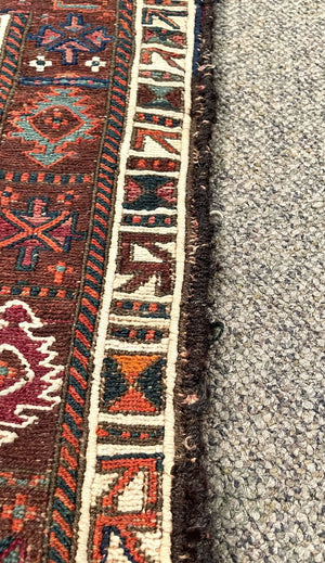 Afghan Woven Panel Orange, Brown and Rose Runner Rug with Blue Accents