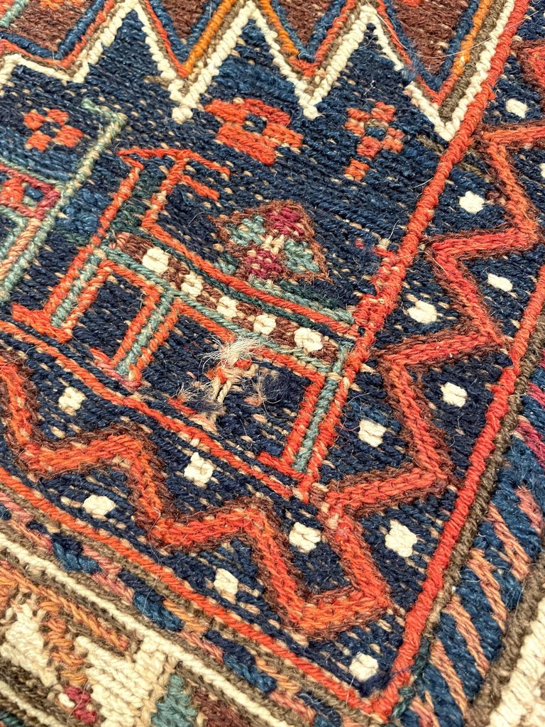 Afghan Woven Panel Orange, Brown and Rose Runner Rug with Blue Accents