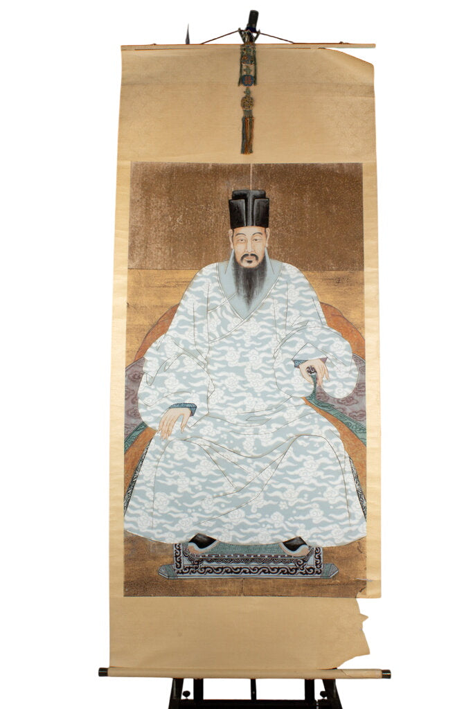 Chinese Portrait - Antique Hand Painted Hanging Scroll by Miss Daisy's Consignment & Auction House