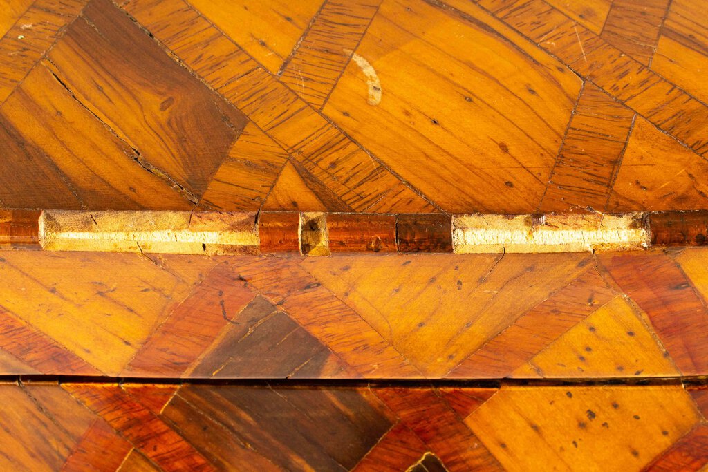 Antique Two Drawer Bombay Chest with Checkered Diamond Veneer.