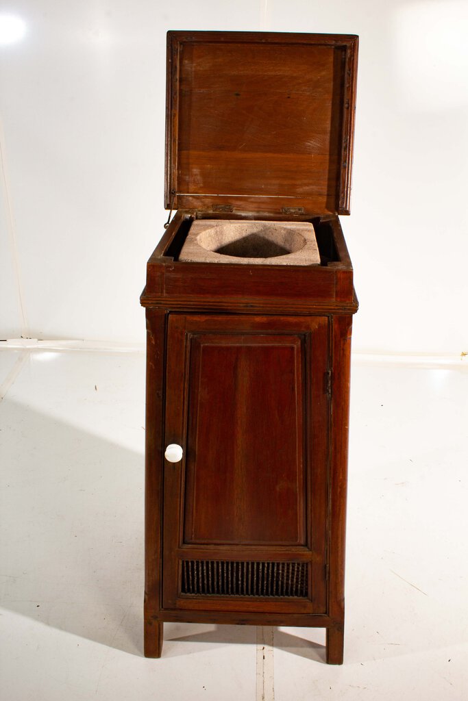 Antique Mahogany Tapered Flip Top Boat Wash Stand w/ Stone Basin