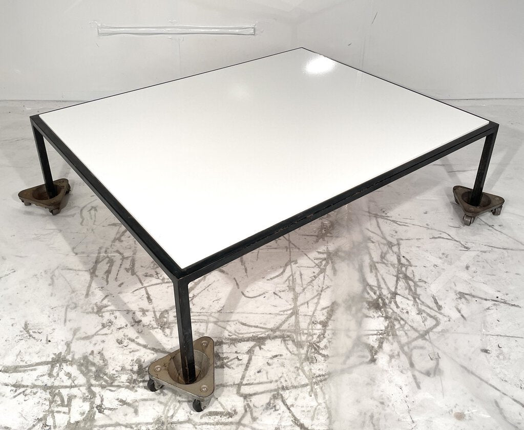 Custom Cleo Baldon Marble Top Coffee Table - Black Framed White Marble