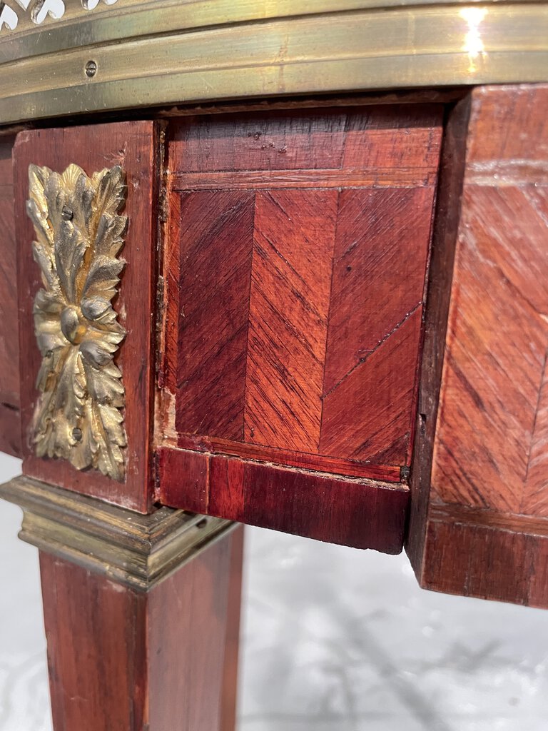 Antique Oval Ormolu Bouillotte Parquetry Table with Brass Gallery & Hardware