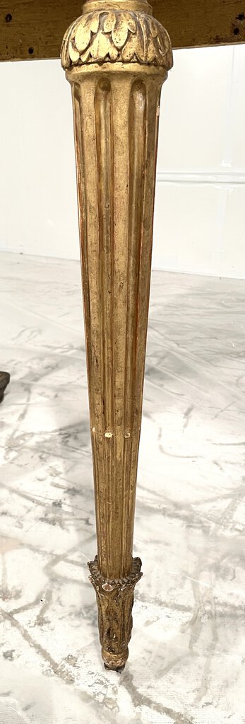Late 18th C. French Black Marble Top Gilded Carved Demi-Lune Table