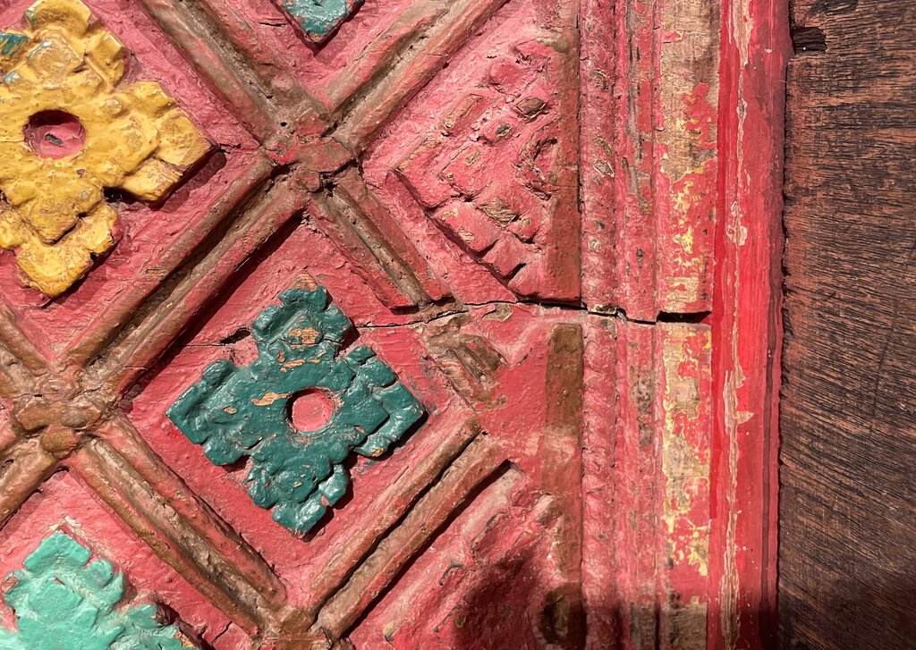 Antique Burmese Hand Carved Painted Sofa Box w/ Cushion