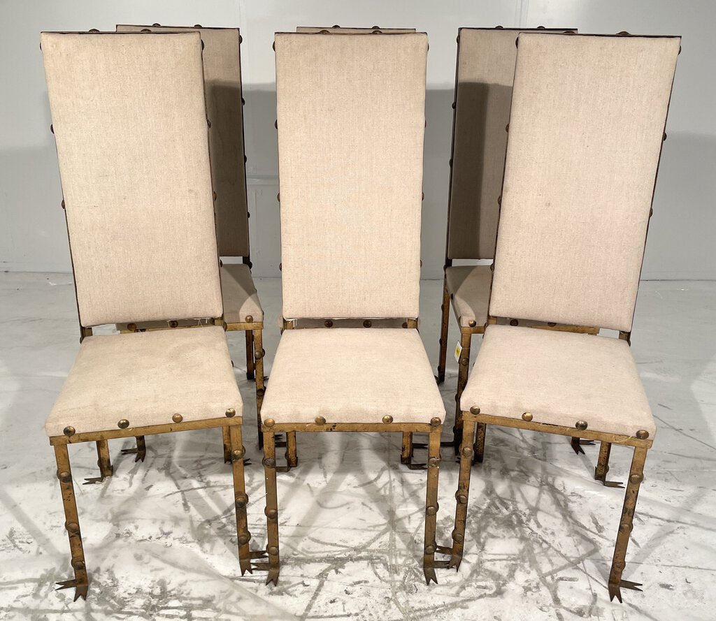 Gilded Metal and Beige Upholstered Chair Set - Set of 6