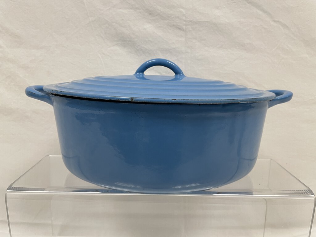 Enameled Blue Grey 10" Oblong Belgian Made Dutch Oven