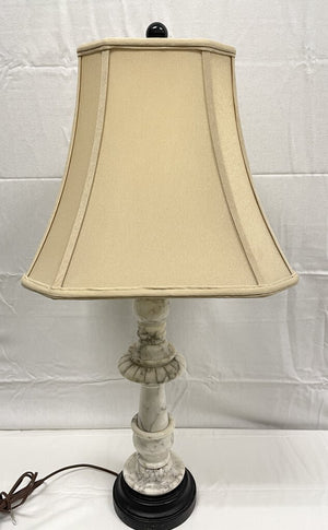 White Marble Lamp w/ Beige Corner Cut Square Shade