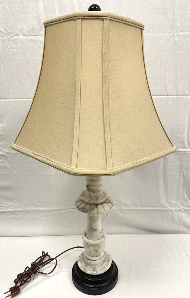 White Marble Lamp w/ Beige Corner Cut Square Shade