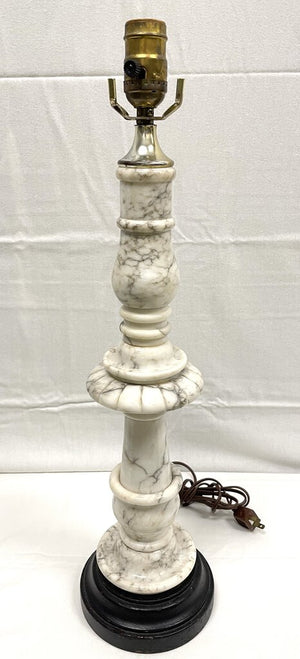 White Marble Lamp w/ Beige Corner Cut Square Shade