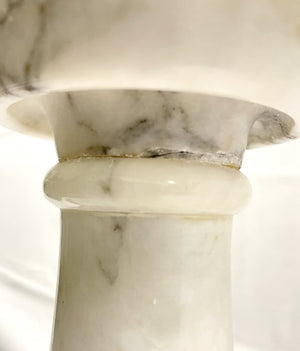 White Marble Lamp w/ Beige Corner Cut Square Shade