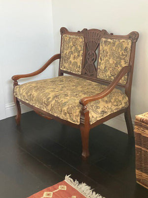 Antique Loveseat With Paisley Upholstery 38" W.