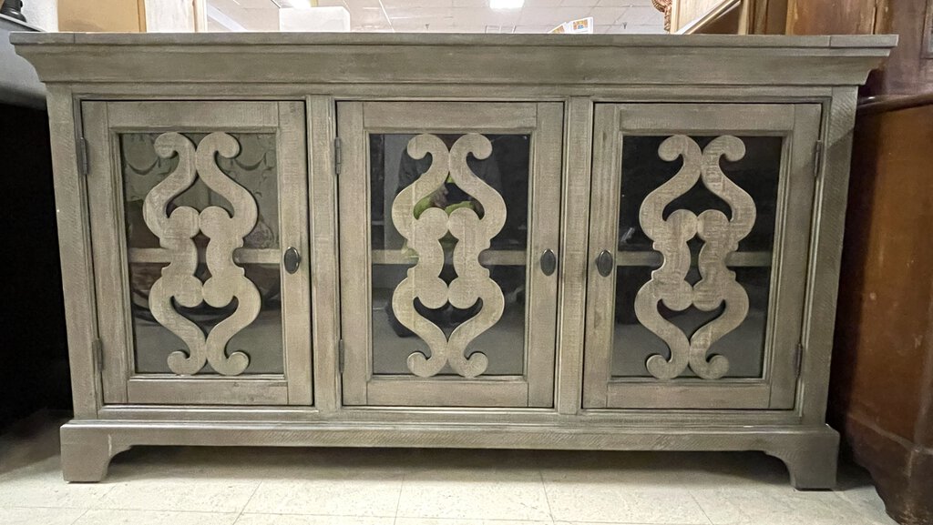 66" Grey Wood & Glass Three Drawer Console