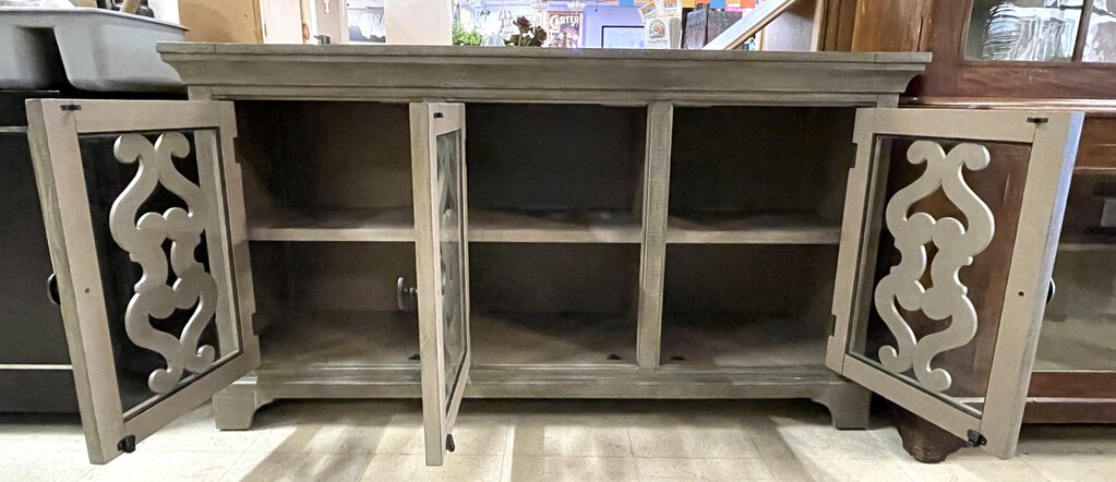 66" Grey Wood & Glass Three Drawer Console