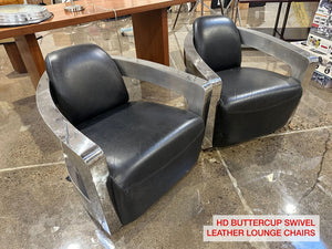 H D Buttercup Swivel Leather Lounge Chairs (pair)