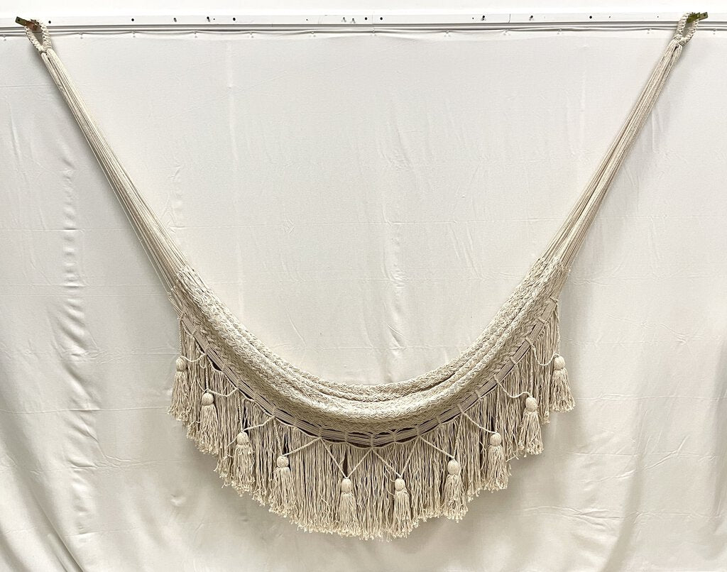 Handwoven Fringe Tassel Ivory Hammock