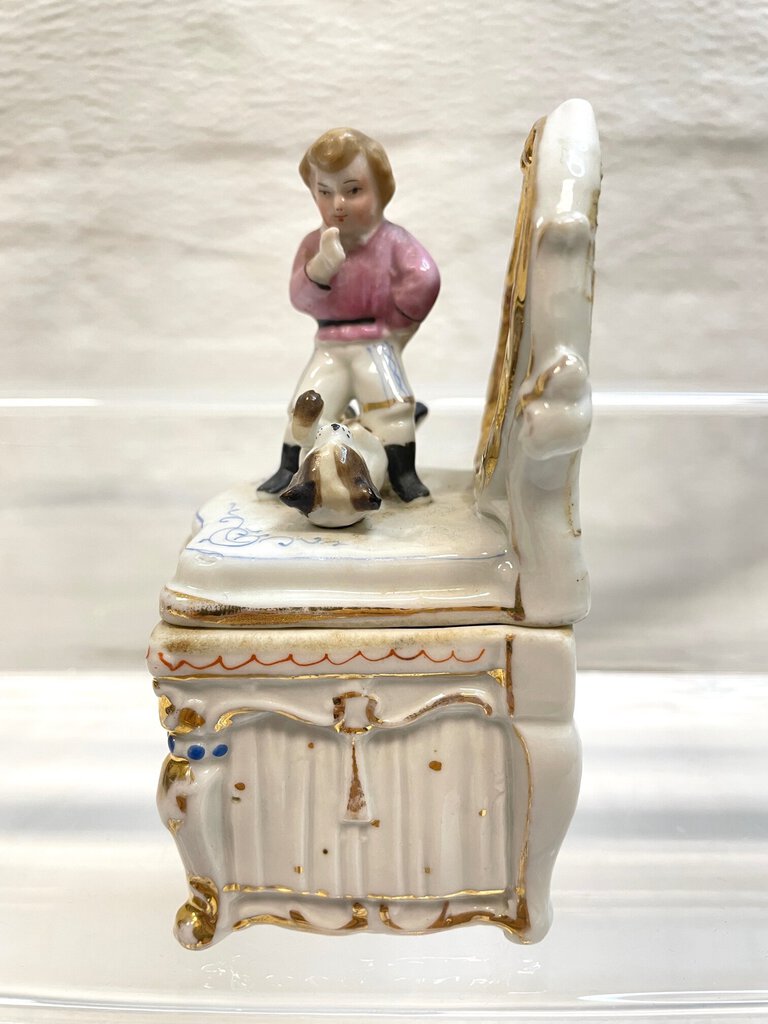 Vintage Victorian Fairing Trinket Box - Boy Training Dog