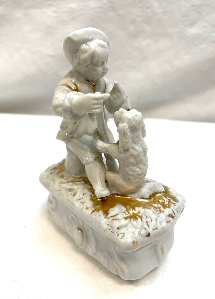 Vintage Victorian Fairing Trinket Box - Hunter with His Dog