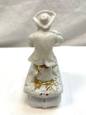 Vintage Victorian Fairing Trinket Box - Hunter with His Dog