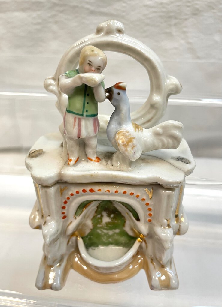 Vintage Victorian Fairing Trinket Box - Boy with Rooster