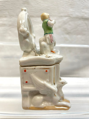 Vintage Victorian Fairing Trinket Box - Boy with Rooster