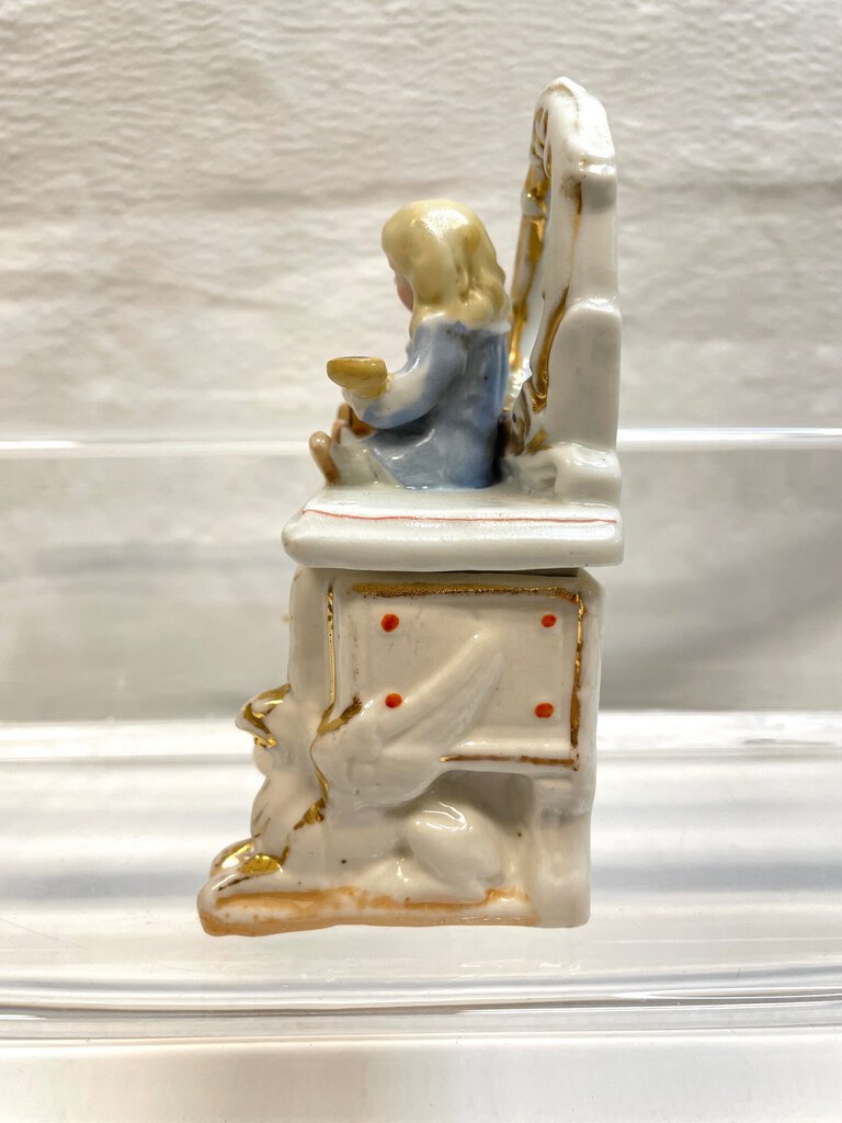 Vintage Victorian Fairing Trinket Box - Young Child with Guitar