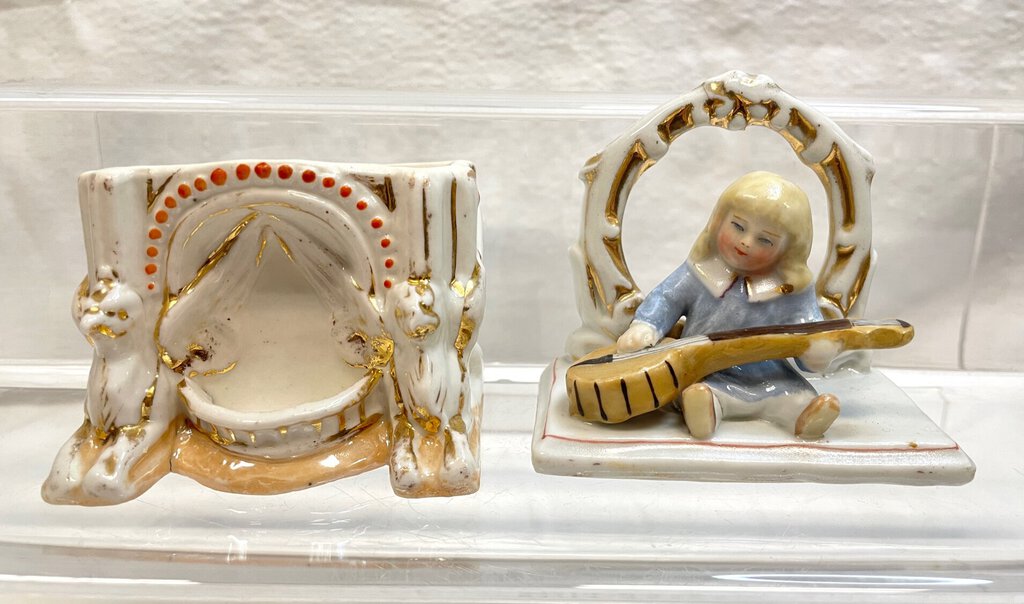 Vintage Victorian Fairing Trinket Box - Young Child with Guitar
