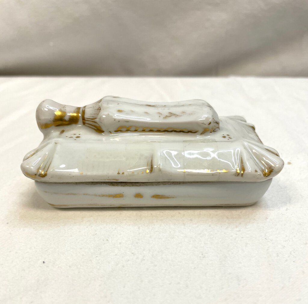 Vintage Victorian Fairing Trinket box - Liquor Bottle on Cushion