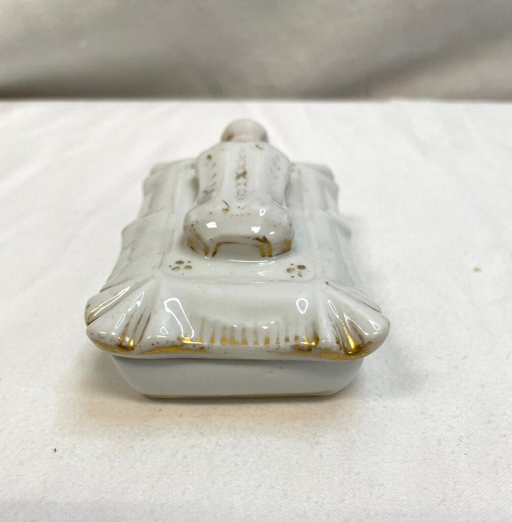 Vintage Victorian Fairing Trinket box - Liquor Bottle on Cushion