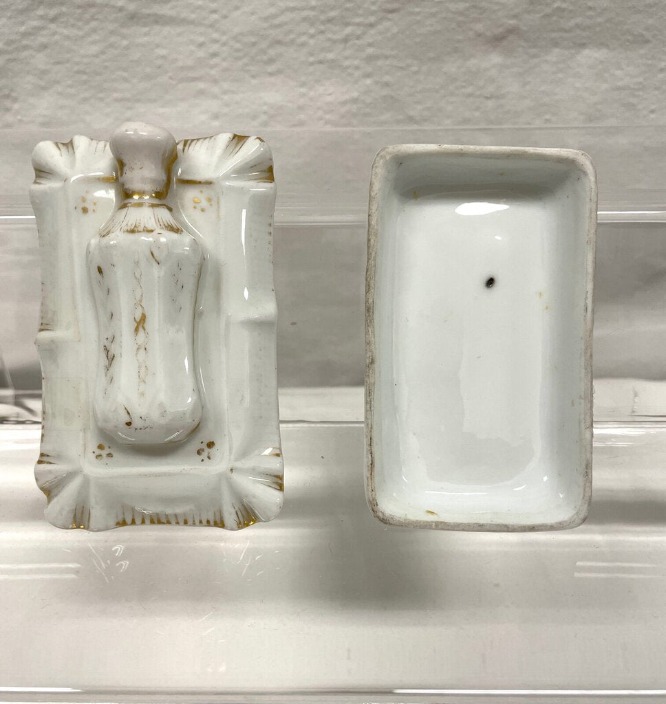 Vintage Victorian Fairing Trinket box - Liquor Bottle on Cushion