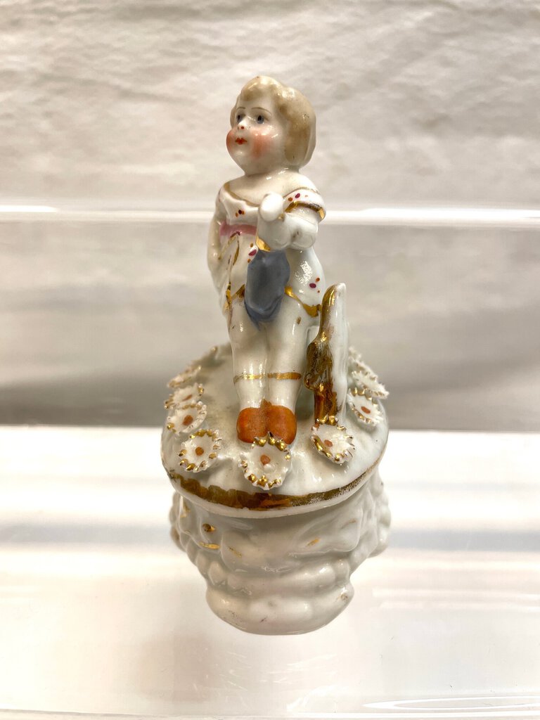 Vintage Victorian Fairing Trinket Box - Girl Riding an Umbrella