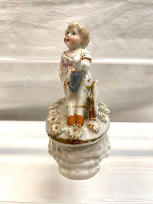 Vintage Victorian Fairing Trinket Box - Girl Riding an Umbrella