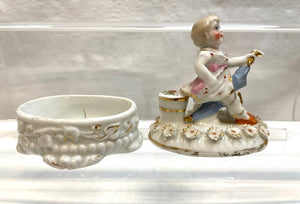 Vintage Victorian Fairing Trinket Box - Girl Riding an Umbrella