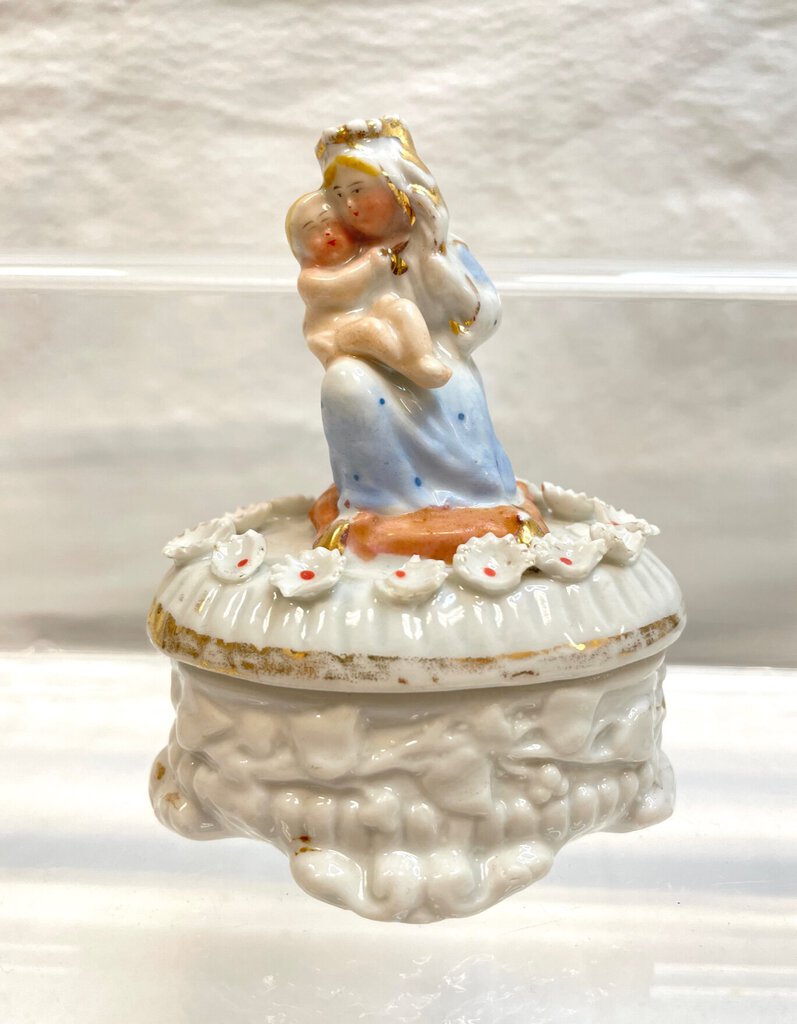 Vintage Victorian Fairing Trinket Box - Madonna and Child