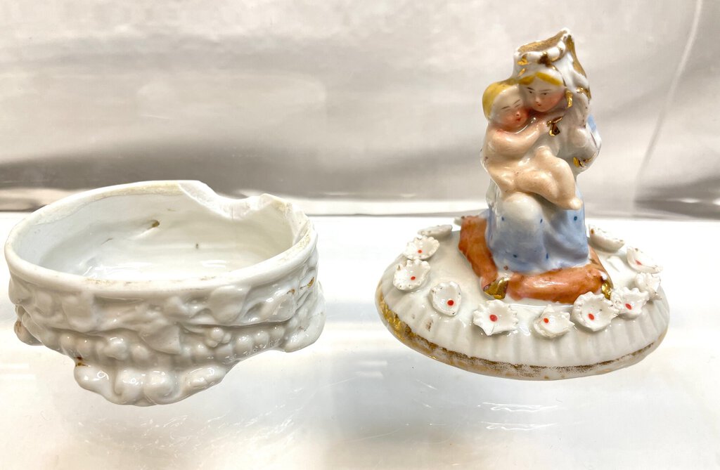 Vintage Victorian Fairing Trinket Box - Madonna and Child