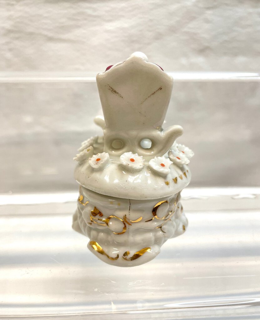 Vintage Victorian Fairing Trinket Box -Baby in a Rocking Basinet