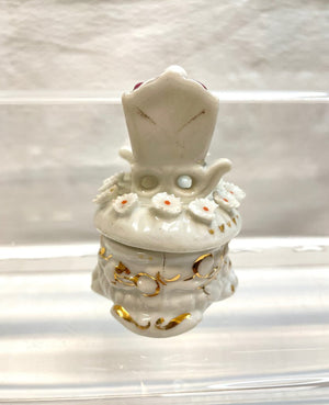 Vintage Victorian Fairing Trinket Box -Baby in a Rocking Basinet