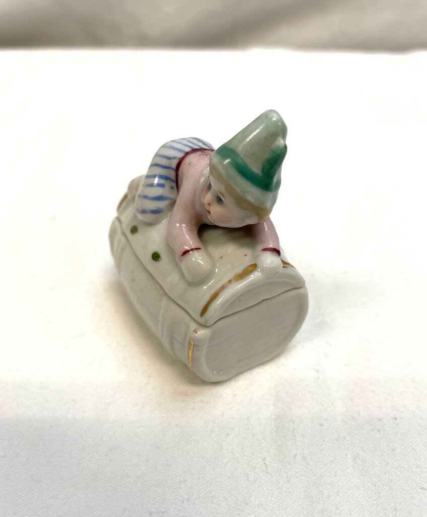 Vintage Victorian Fairing Trinket Box - Child on Barrel