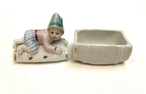 Vintage Victorian Fairing Trinket Box - Child on Barrel