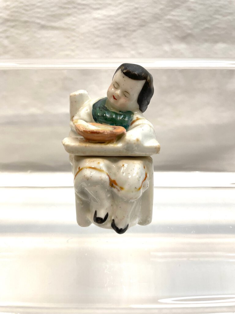 Vintage Victorian Fairing Trinket Box - Sleeping Child in Highchair