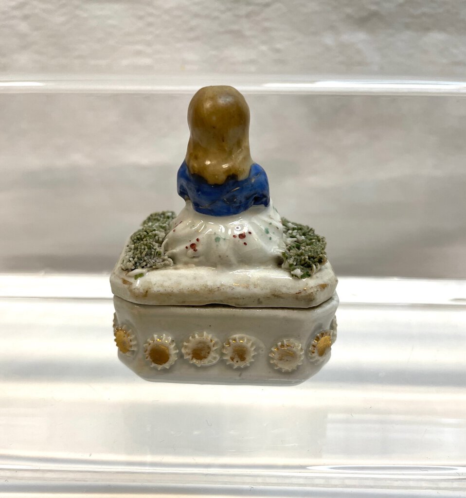 Vintage Victorian Fairing Miniature Trinket Box - Young Girl with Cat