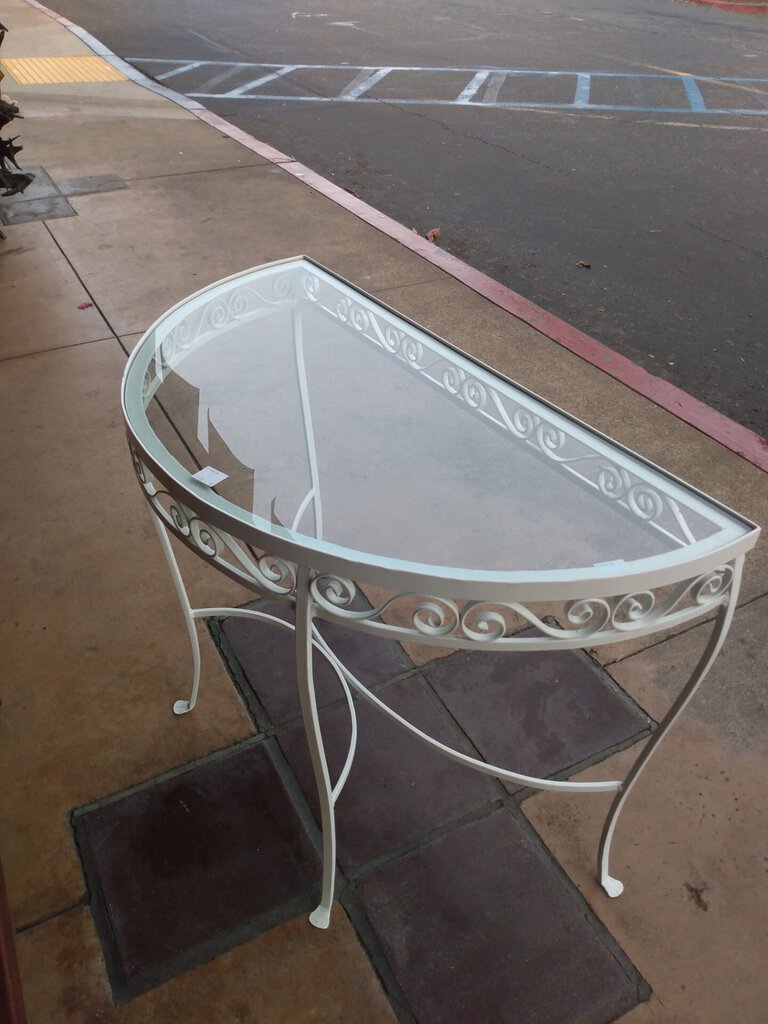 White Wrought Iron Demi Lune Patio Table