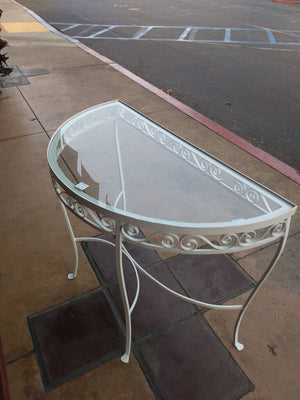 White Wrought Iron Demi Lune Patio Table