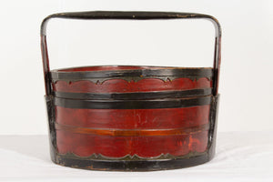 Chinese Lidded Storage Basket - Red & Black Lacquer