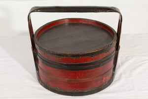 Chinese Lidded Storage Basket - Red & Black Lacquer