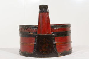 Chinese Lidded Storage Basket - Red & Black Lacquer