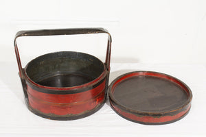 Chinese Lidded Storage Basket - Red & Black Lacquer